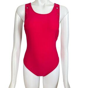 Juicy Couture barberry high neck with grommets 1 piece swimsuit lightly padded M